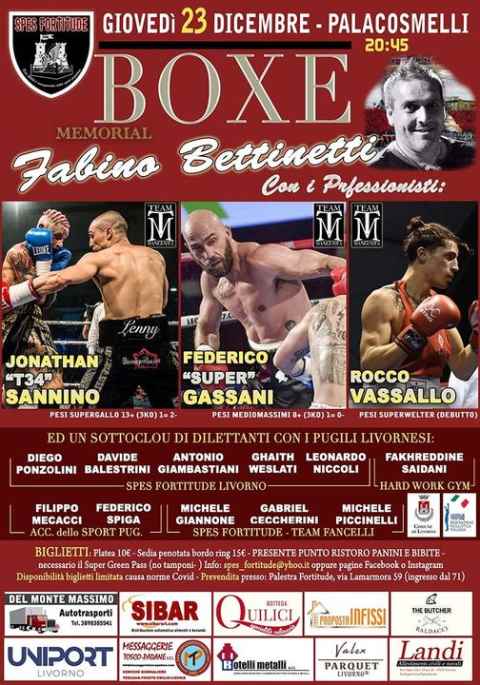 Boxe, a Livorno nel Memorial Fabio Bettinetti vincono Gassani e Sannino