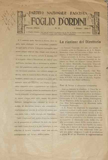 Dittature, tutto quanto fa spettacolo: il Foglio d’Ordini del PNF