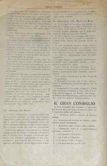 Dittature, tutto quanto fa spettacolo: il Foglio d’Ordini del PNF
