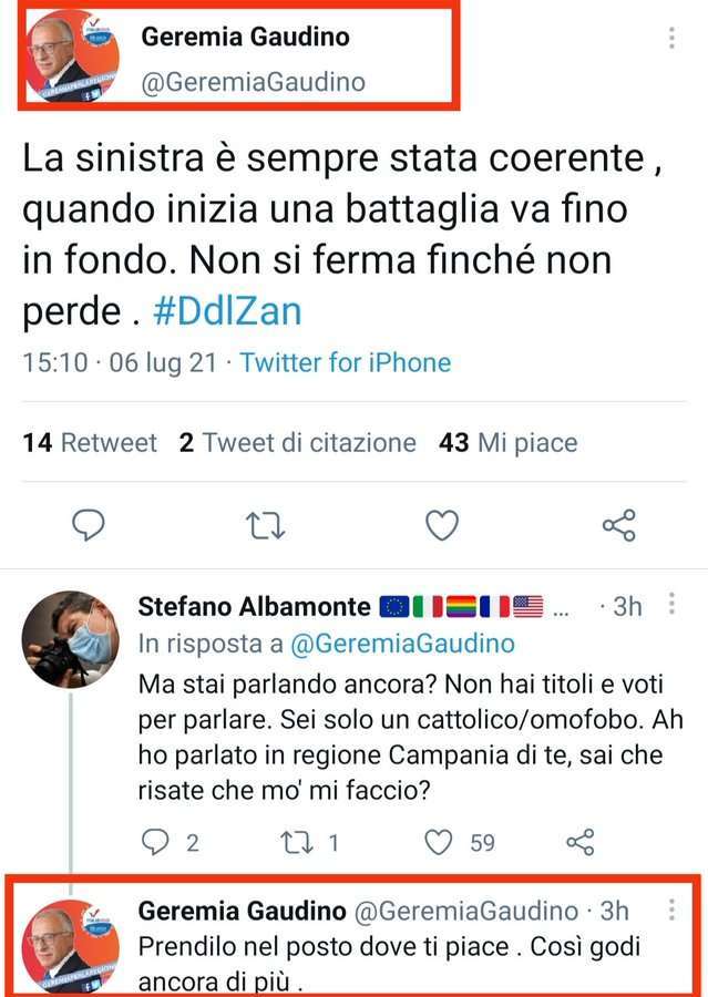 Geremia Gaudino, dirigente napoletano di Italia Viva, pubblica insulto omofobo