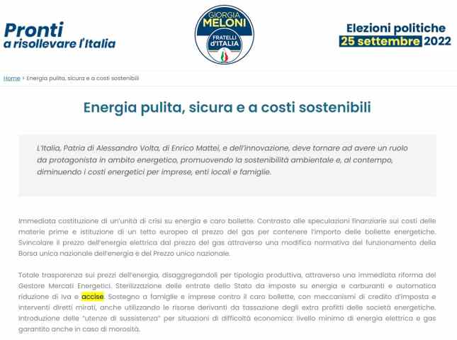 Meloni scivola sulle accise Mai detto di volerle tagliare. Ma è scritto nel programma di FdI