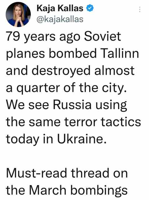 Kaia Kallas ricorda e condanna i bombardamenti russi del 1944 su Tallin
