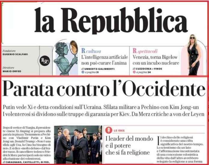 La prima pagina di Repubblica, colonialista e imperialista, lancia la nuova guerra fredda